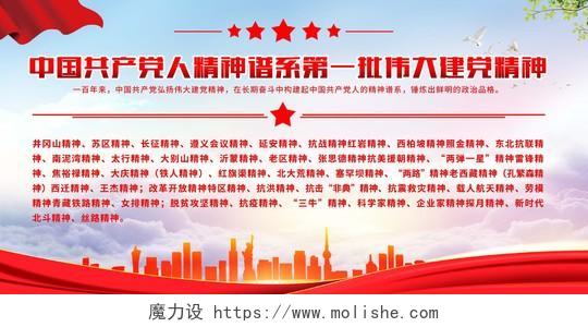 红色简约中国共产党人精神谱系第一批伟大建党精神展板